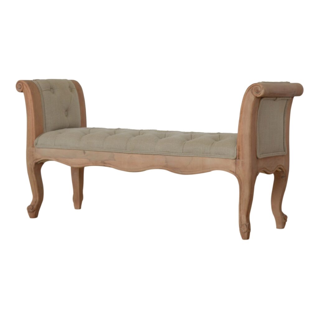 Carved French Style Mud Linen Bench - Image 2