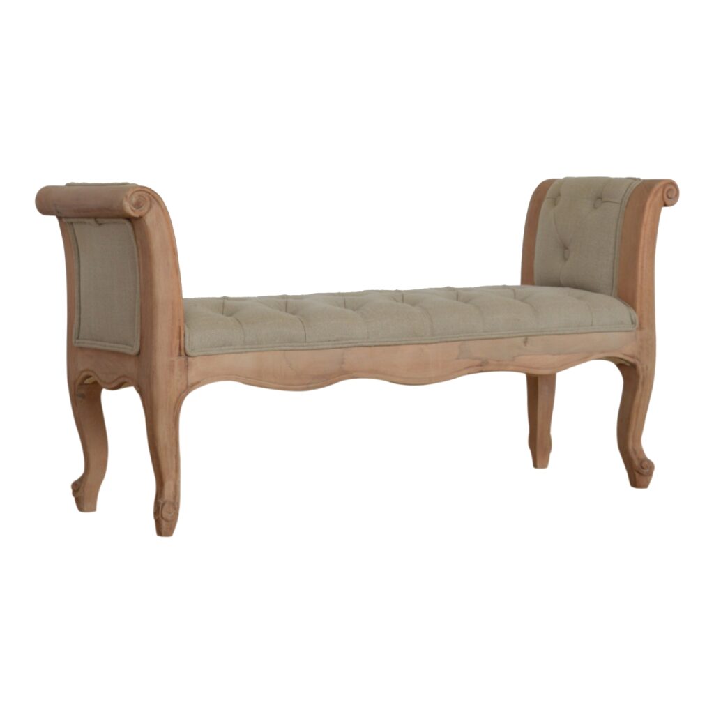 Carved French Style Mud Linen Bench - Image 3