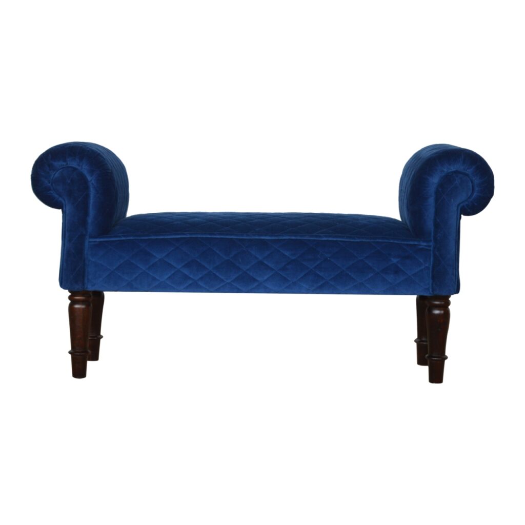 Royal Blue Quilted Velvet Bench - Image 2