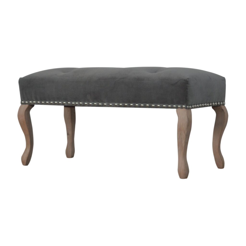 French Style Grey Velvet Bench - Image 3