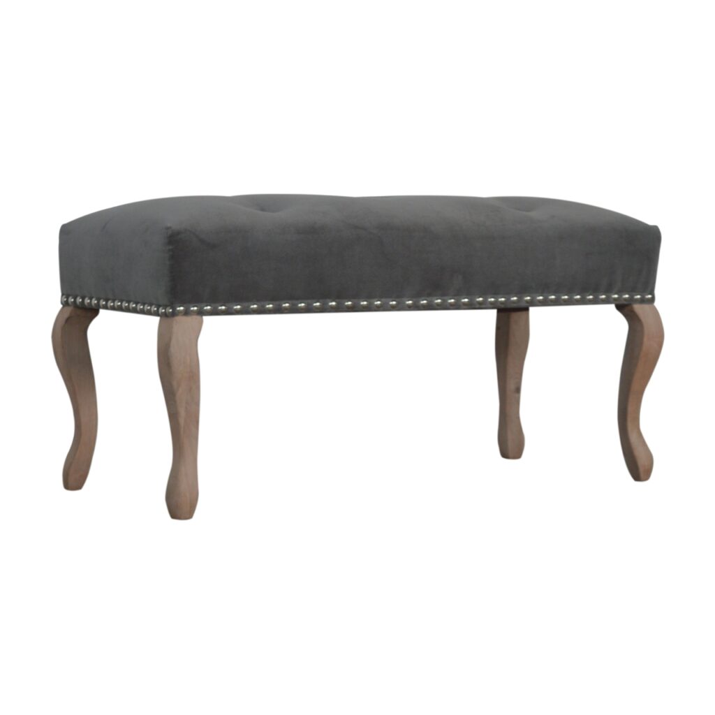 French Style Grey Velvet Bench - Image 4