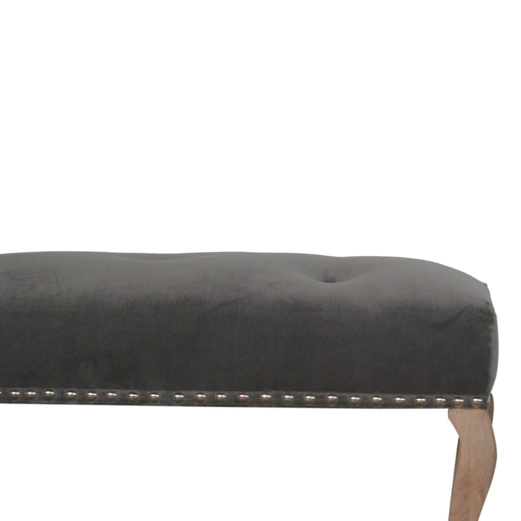 French Style Grey Velvet Bench - Image 6
