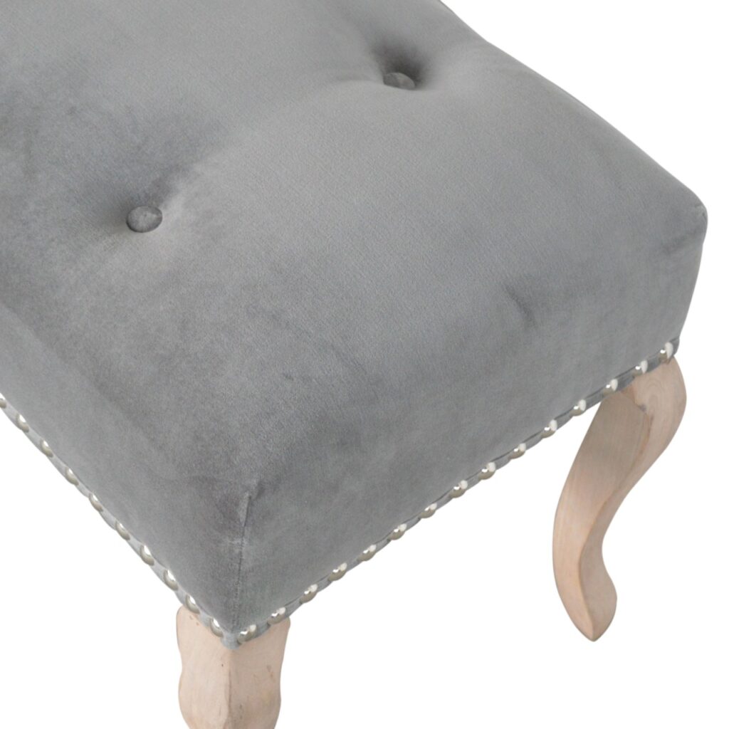 French Style Grey Velvet Bench - Image 7