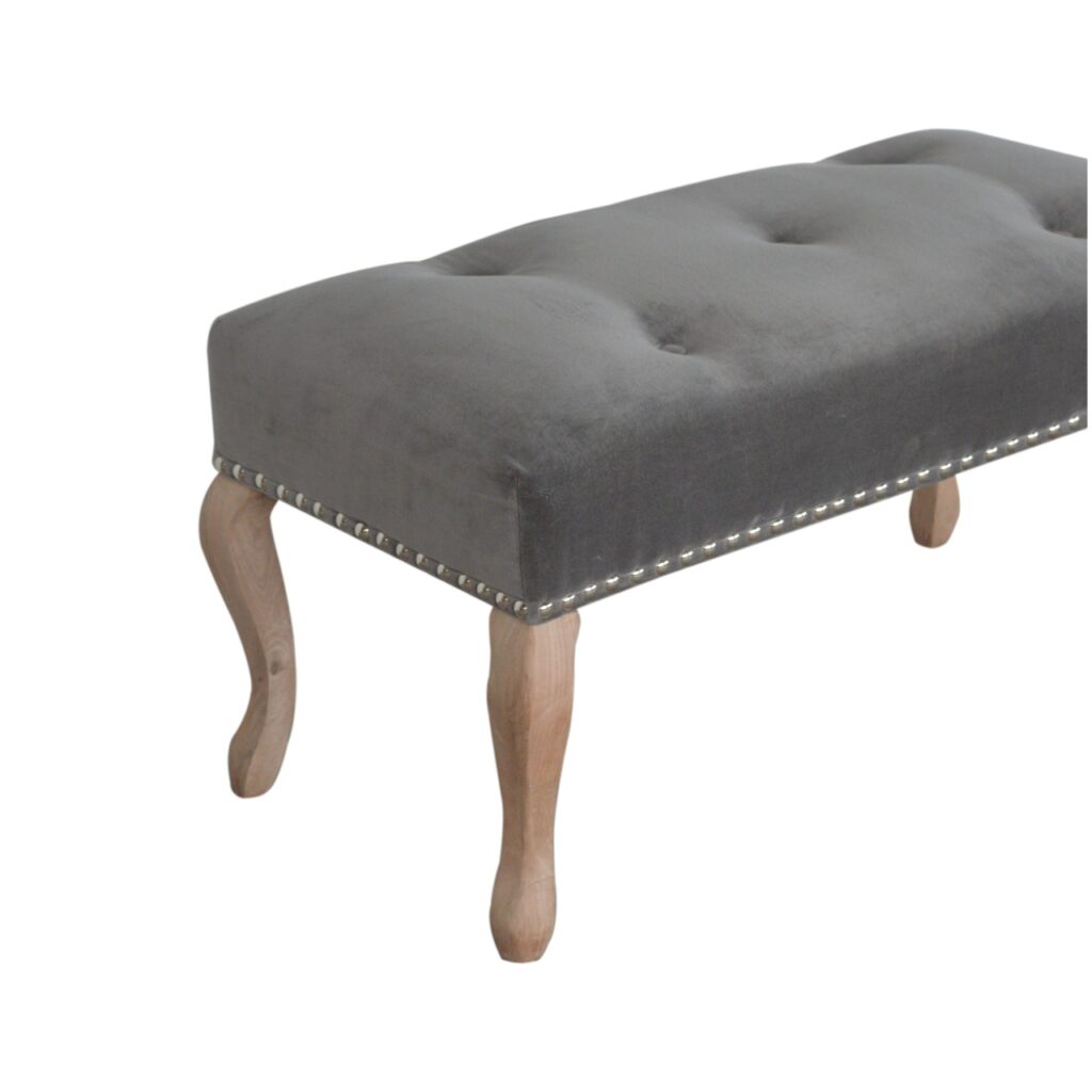 French Style Grey Velvet Bench - Image 8