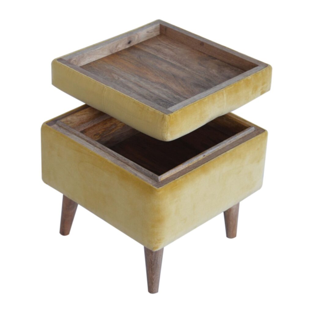 Mustard Velvet Storage Footstool - Image 7