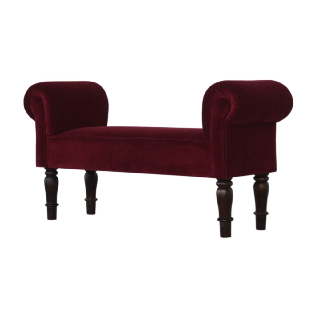 Wine Red Velvet Bench - Image 3
