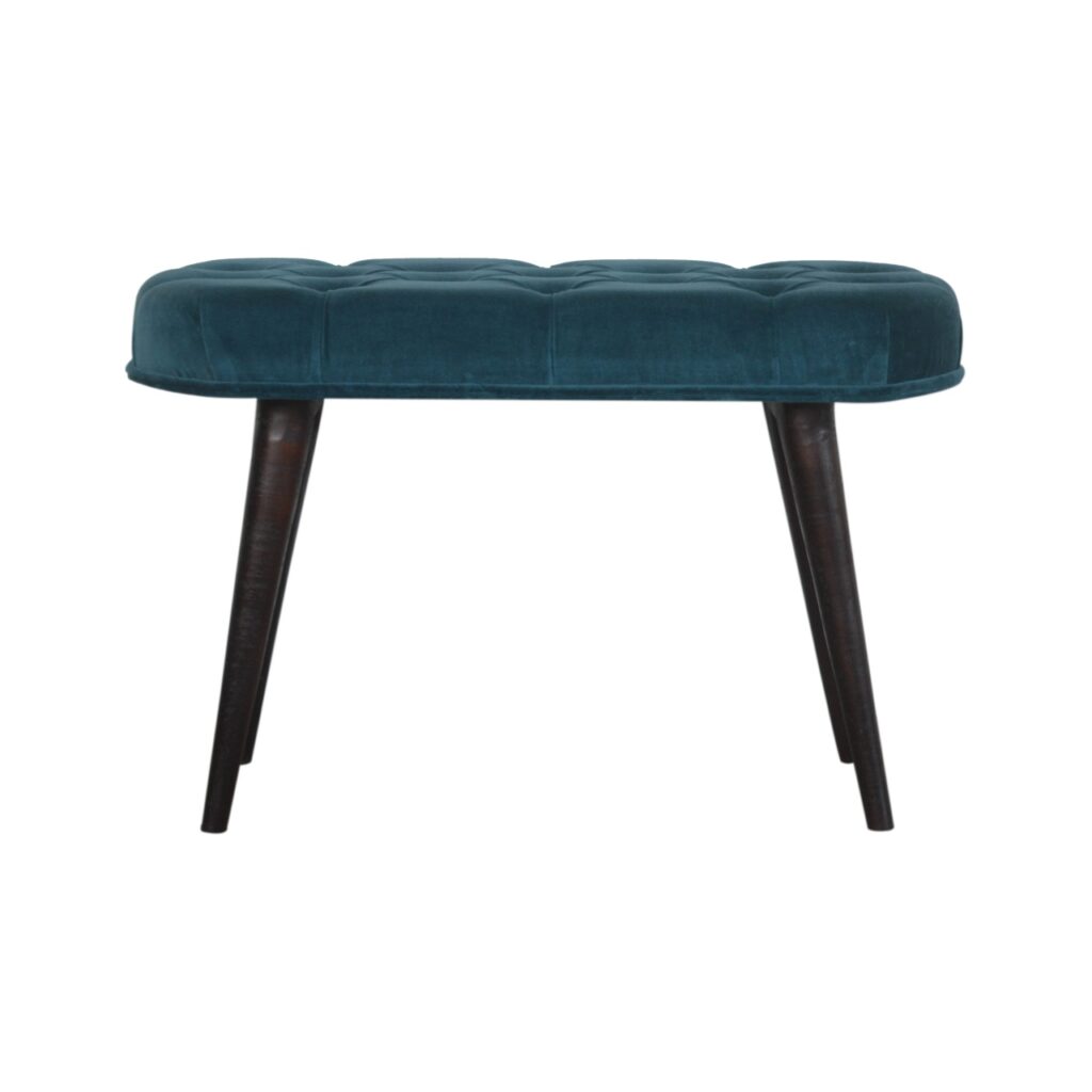 Teal Cotton Velvet Button Bench - Image 2