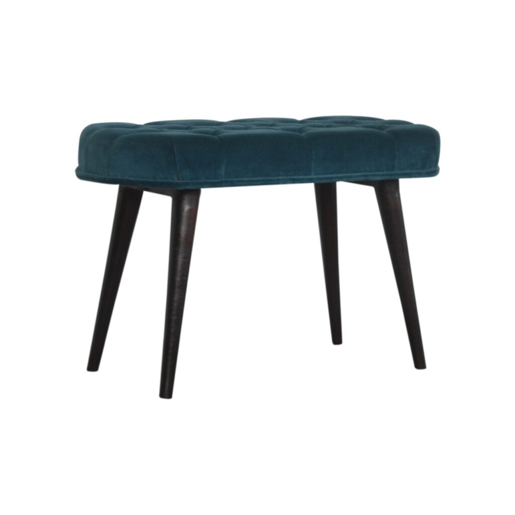 Teal Cotton Velvet Button Bench - Image 3
