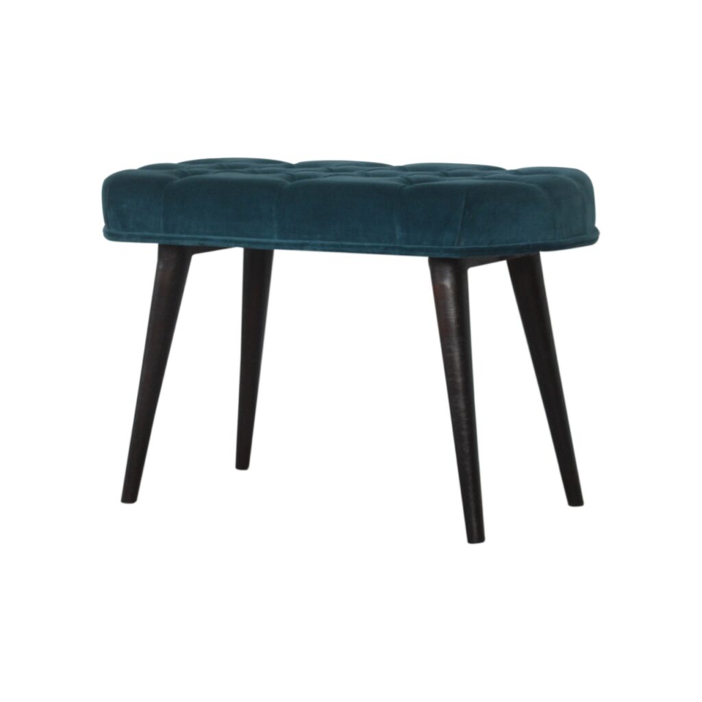 Teal Cotton Velvet Button Bench - Image 4