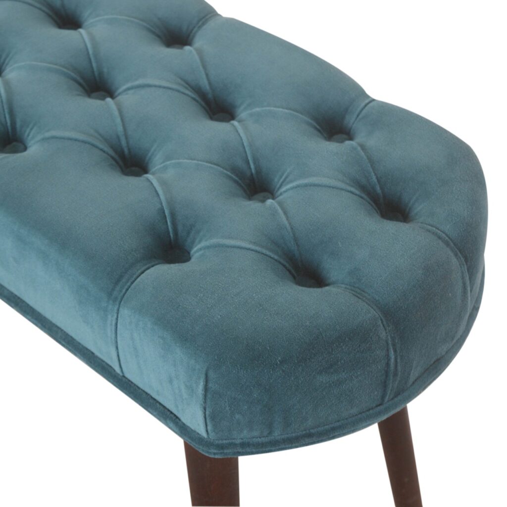 Teal Cotton Velvet Button Bench - Image 5