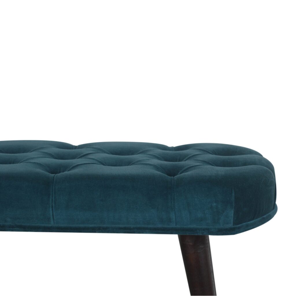Teal Cotton Velvet Button Bench - Image 6