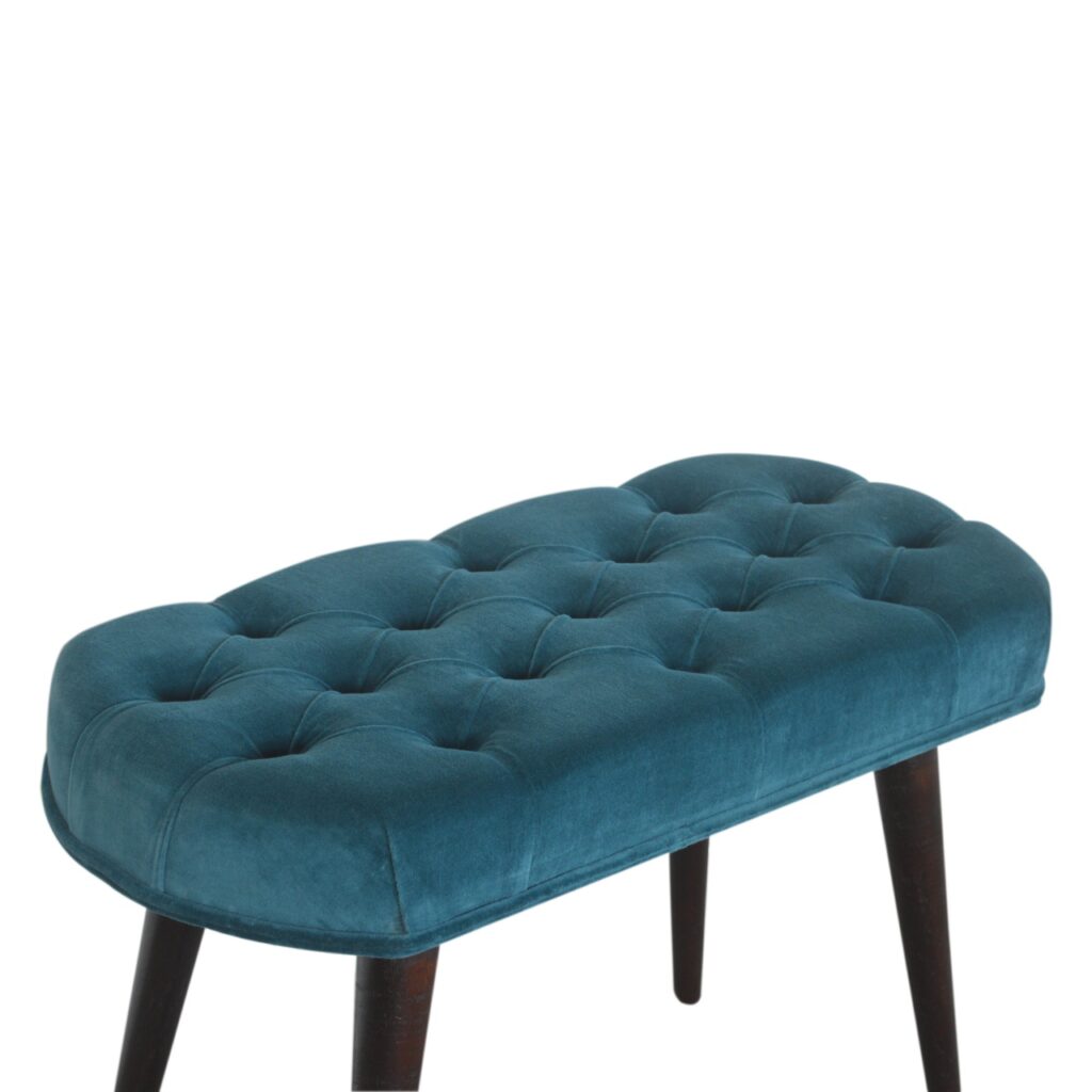 Teal Cotton Velvet Button Bench - Image 7