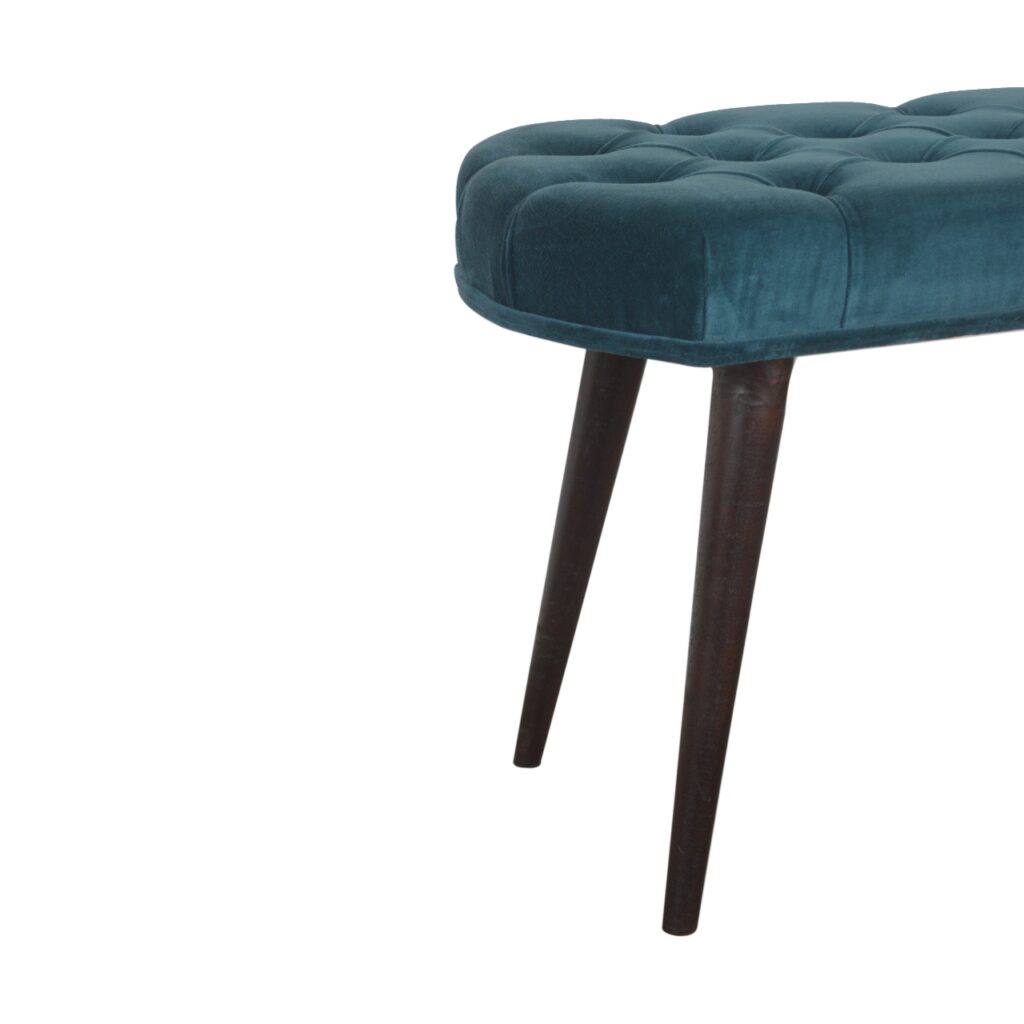 Teal Cotton Velvet Button Bench - Image 8
