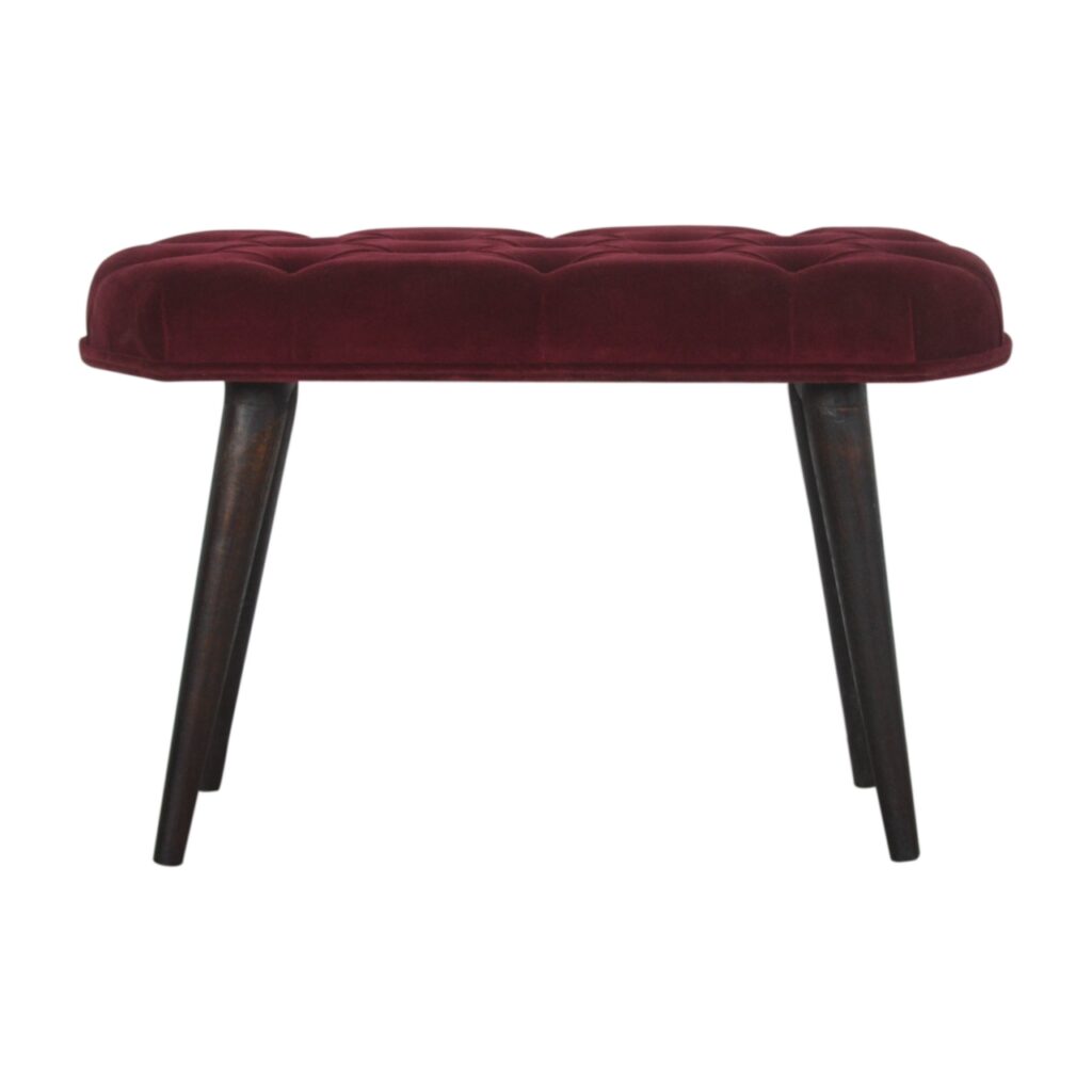 Wine Red Velvet Deep Button Bench - Image 11