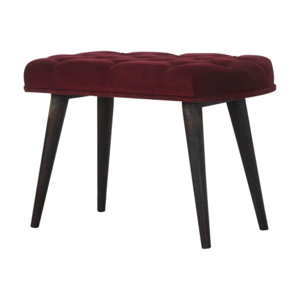 Wine Red Velvet Deep Button Bench - Image 2