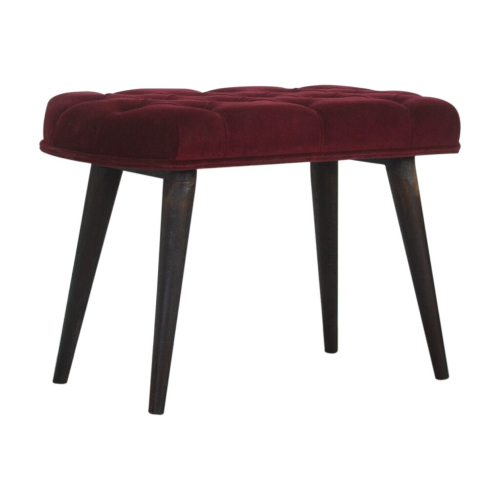 Wine Red Velvet Deep Button Bench - Image 3