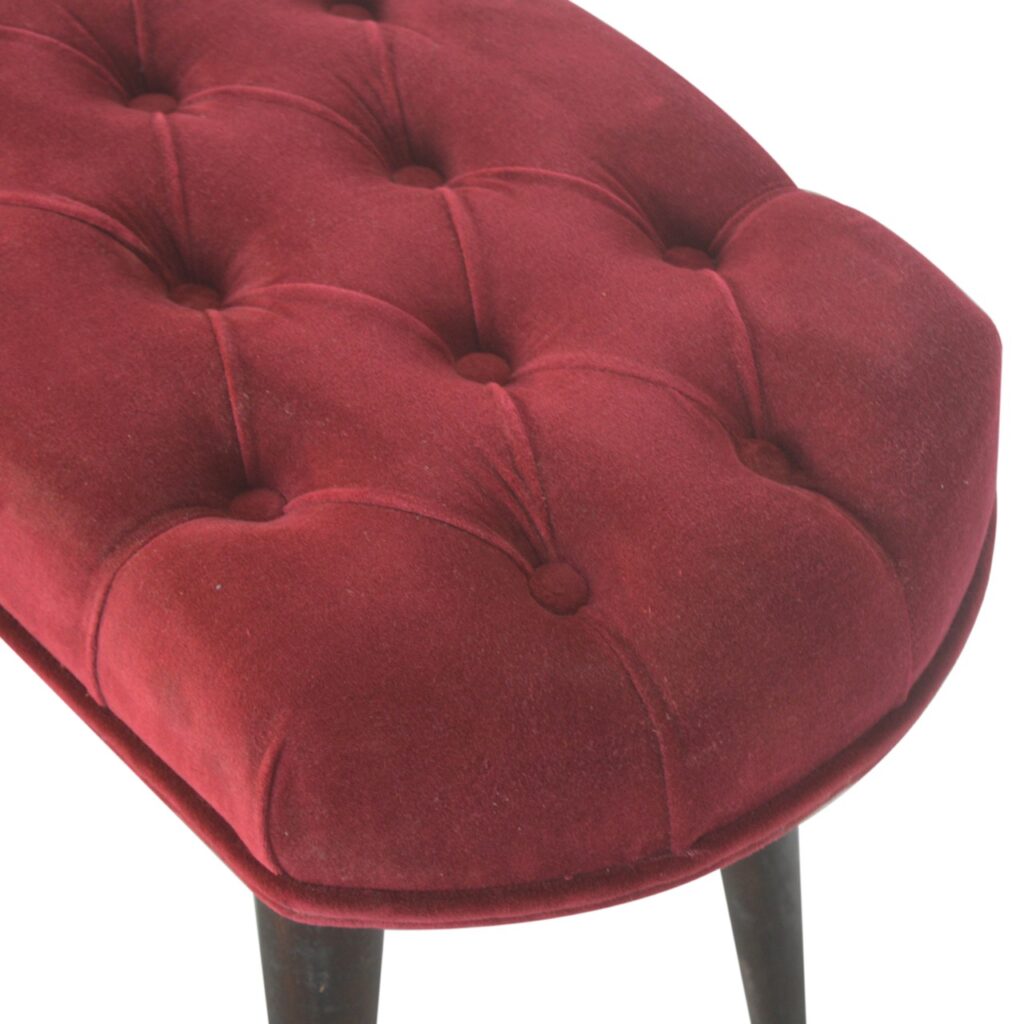 Wine Red Velvet Deep Button Bench - Image 4