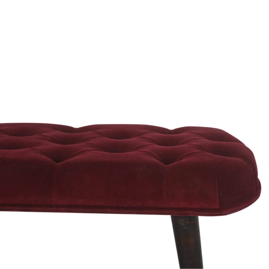 Wine Red Velvet Deep Button Bench - Image 5