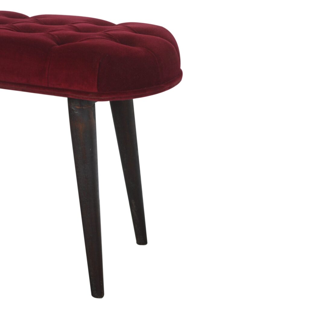 Wine Red Velvet Deep Button Bench - Image 6