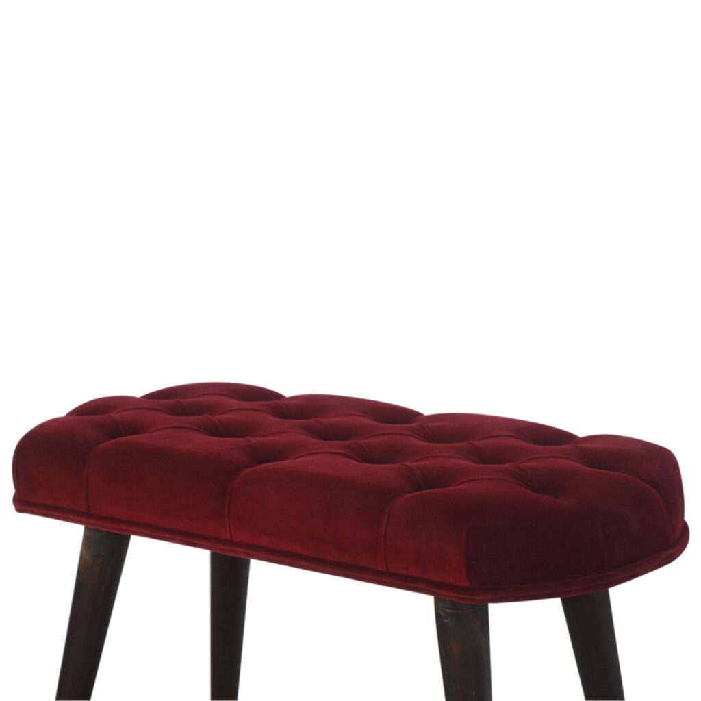 Wine Red Velvet Deep Button Bench - Image 7
