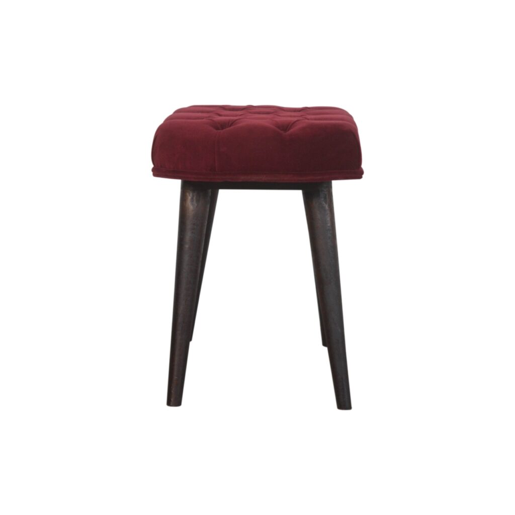 Wine Red Velvet Deep Button Bench - Image 9