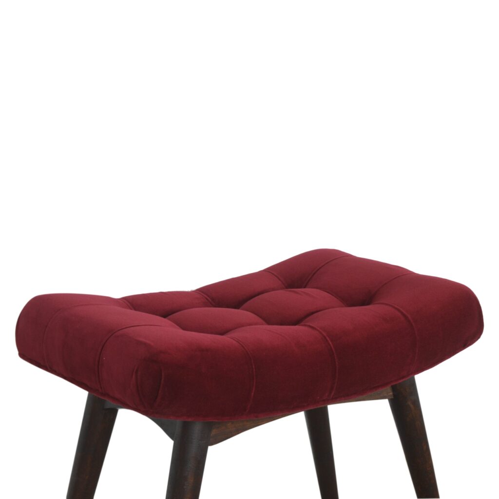 Wine Red Cotton Velvet Curved Bench - Image 5