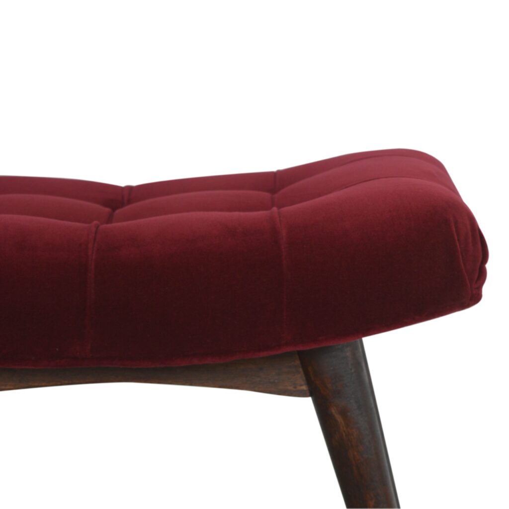 Wine Red Cotton Velvet Curved Bench - Image 7