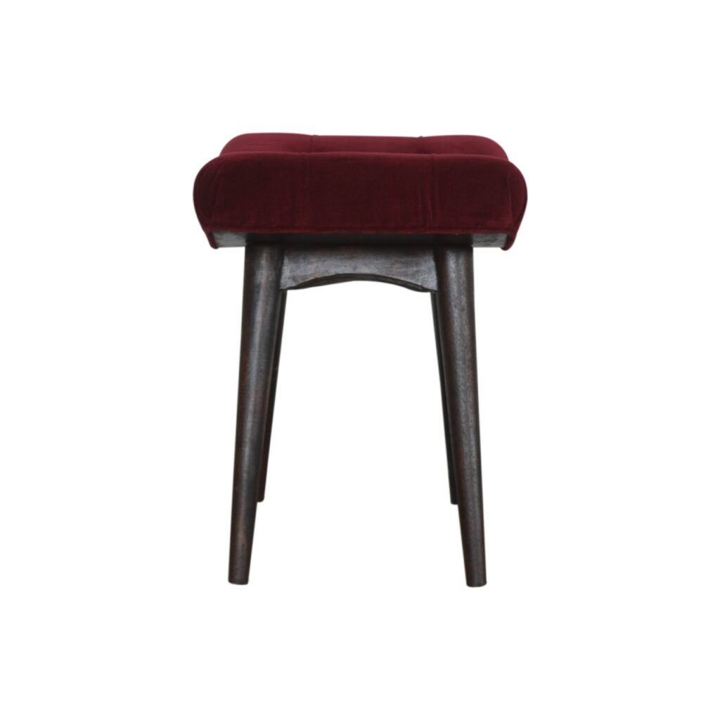 Wine Red Cotton Velvet Curved Bench - Image 8