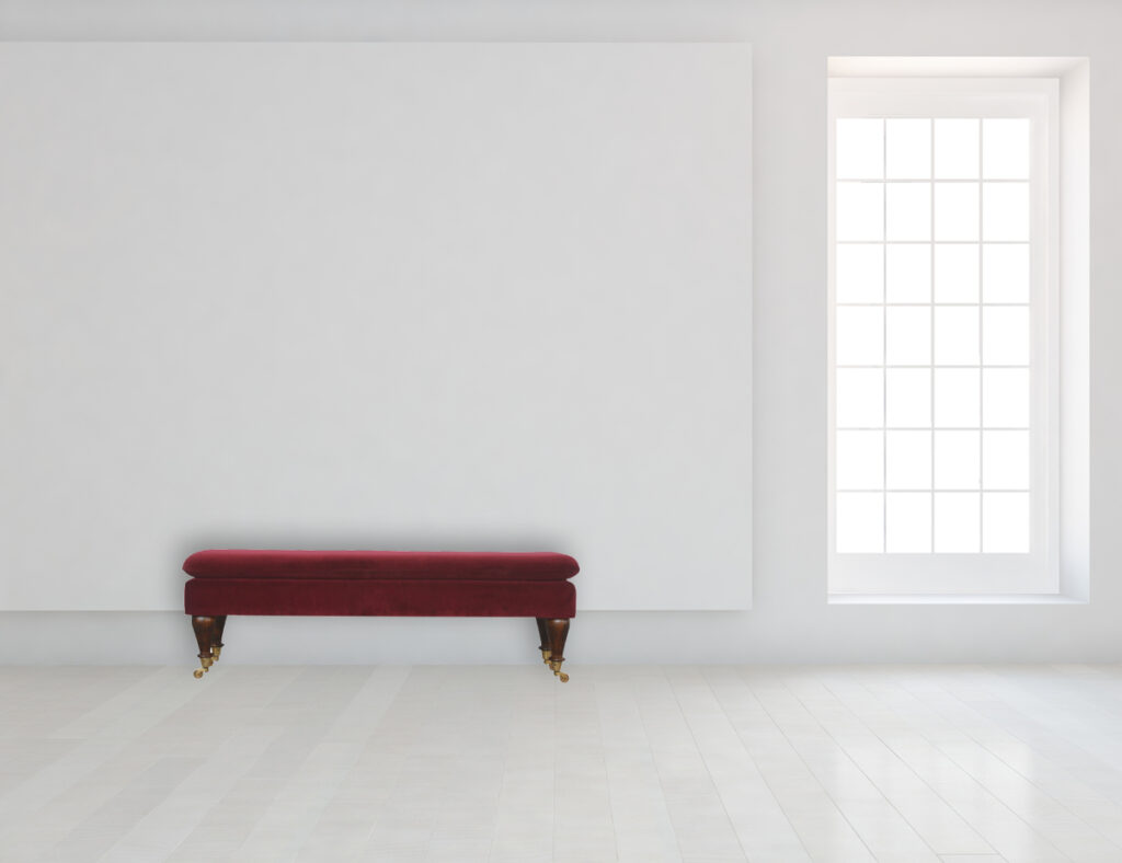 Wine Red Velvet Castor Bench - Image 11