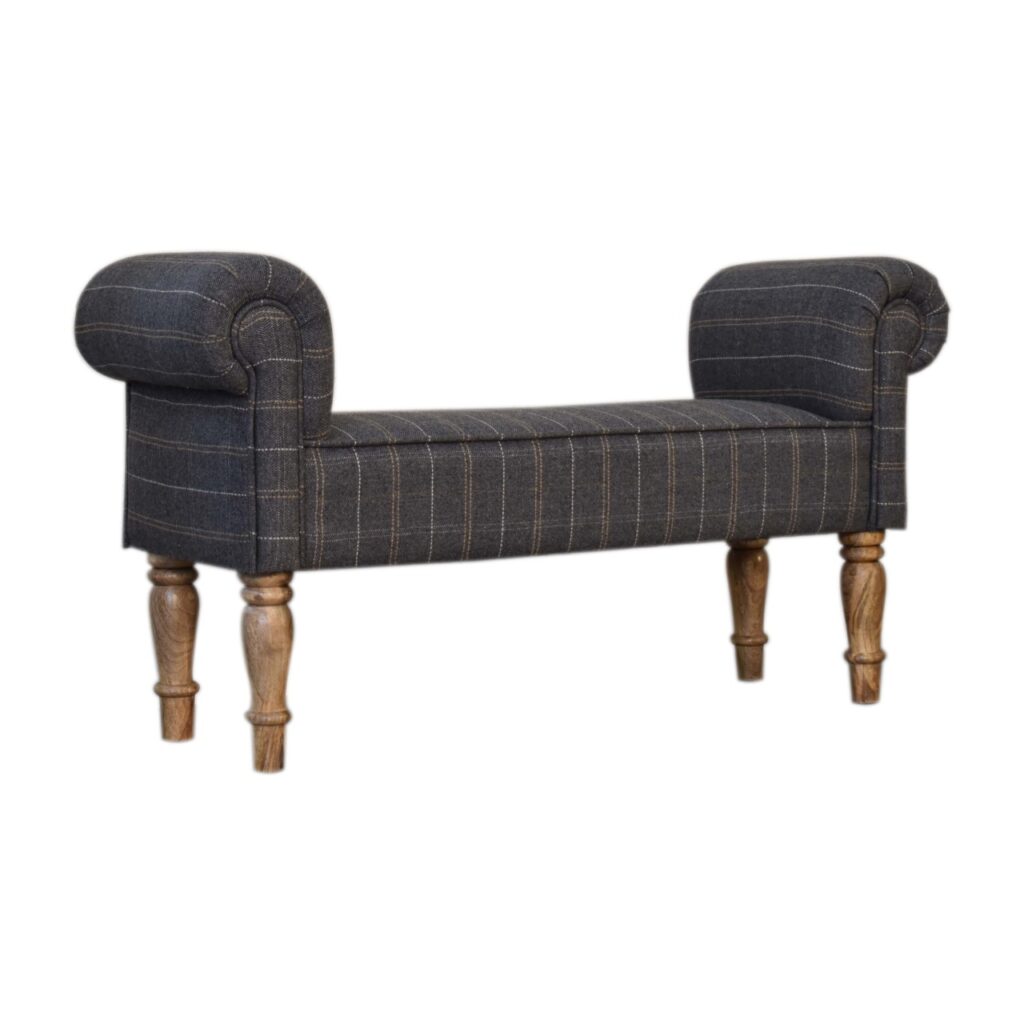 Pewter Tweed Turned Bedroom Bench - Image 2