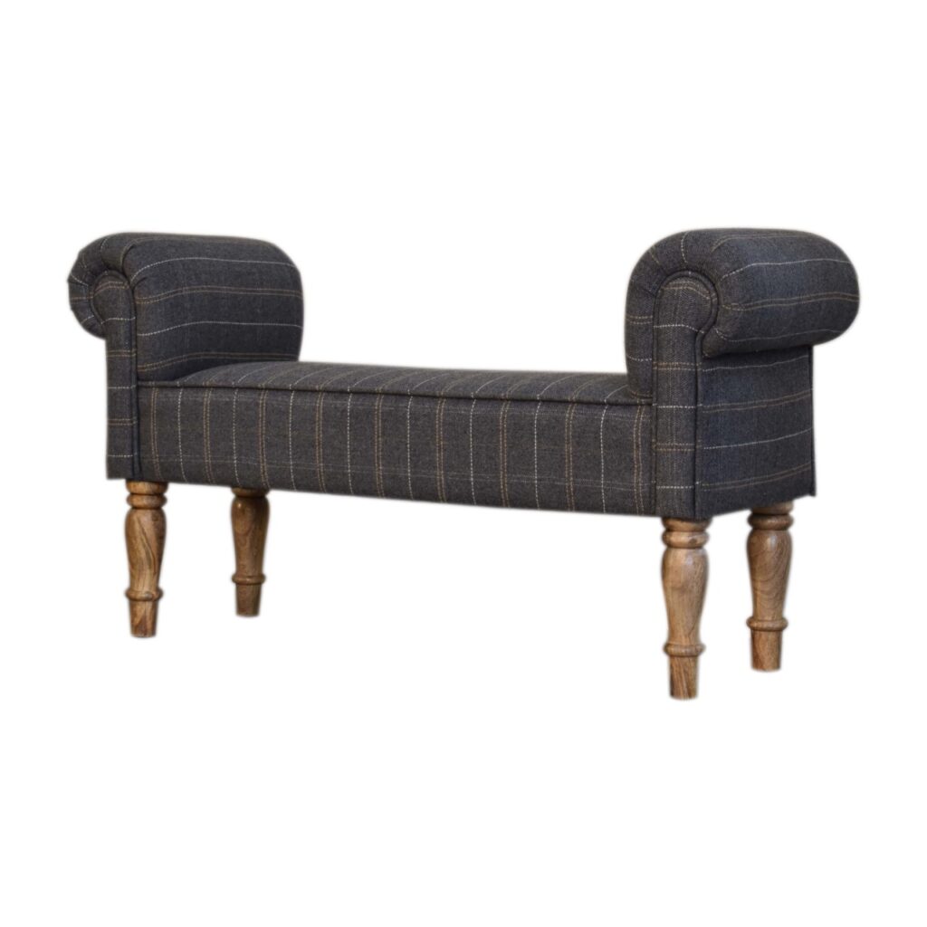 Pewter Tweed Turned Bedroom Bench - Image 3