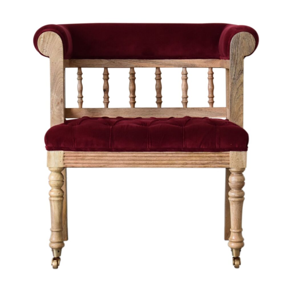 Wine Red Mini Deep Button Bench - Image 2