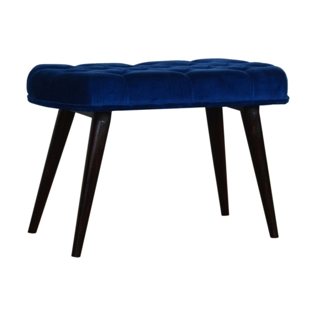 Royal Blue Velvet Button Bench - Image 3