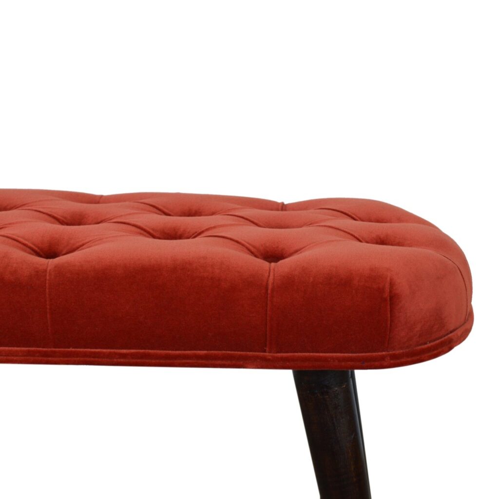 Brick Red Cotton Velvet Deep Bench - Image 6