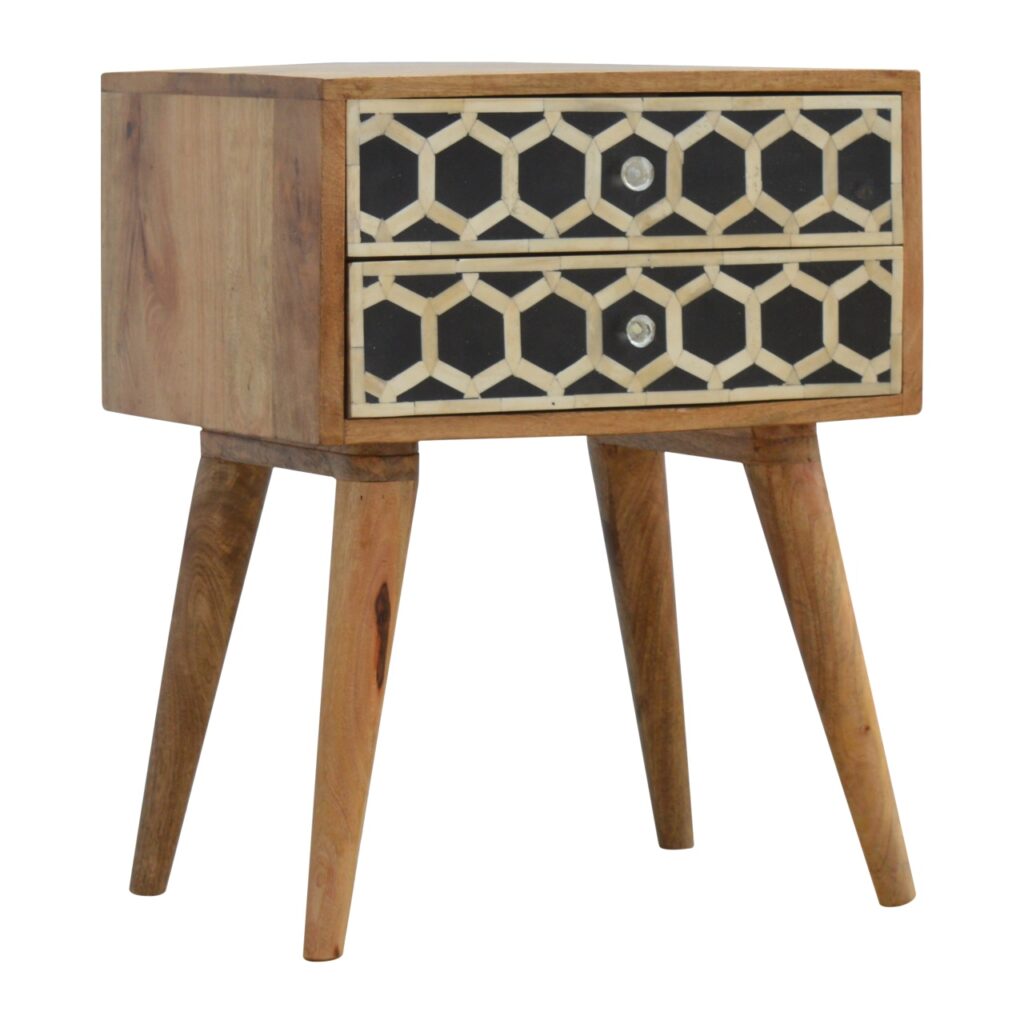 Bone Inlay Bedside with 2 Drawers - Image 2