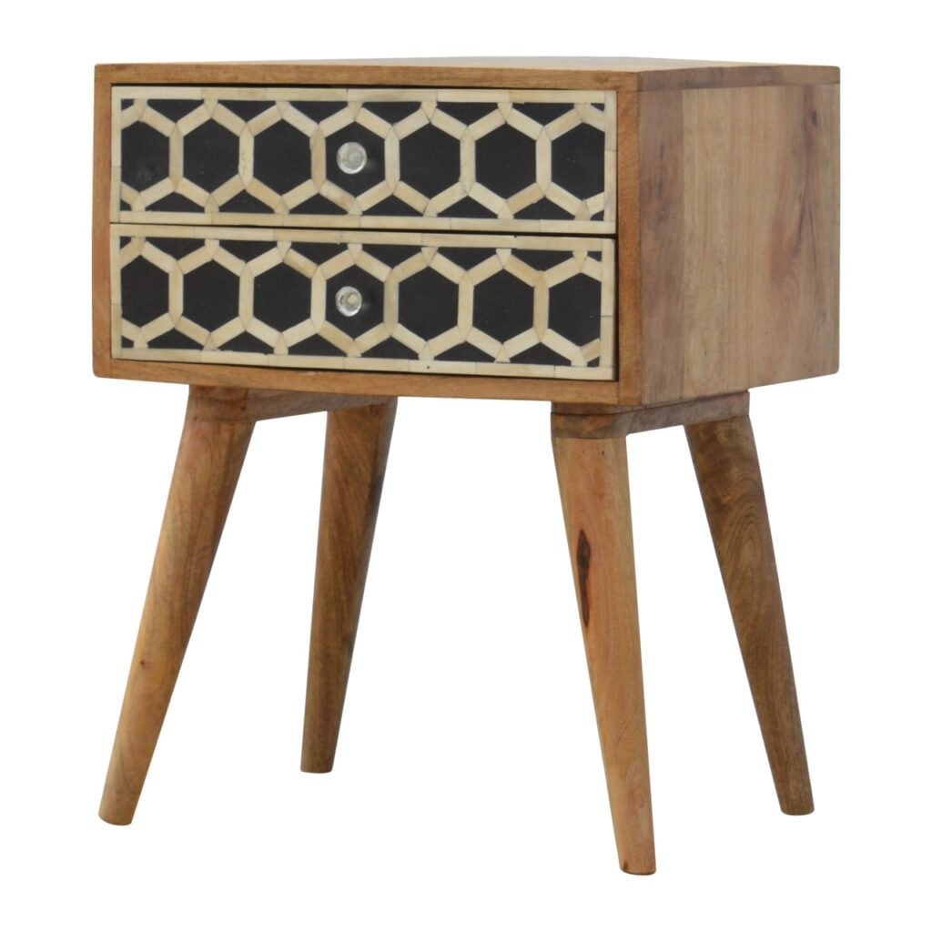 Bone Inlay Bedside with 2 Drawers - Image 3