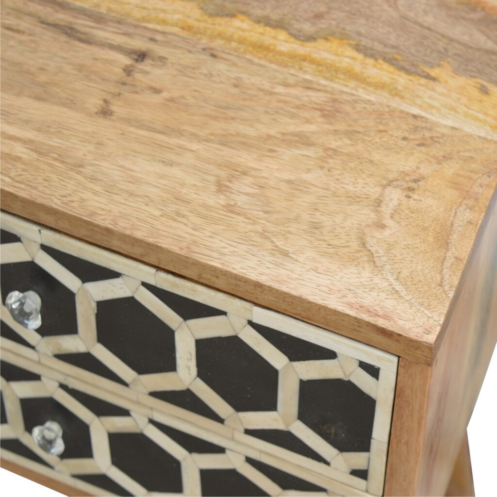 Bone Inlay Bedside with 2 Drawers - Image 4