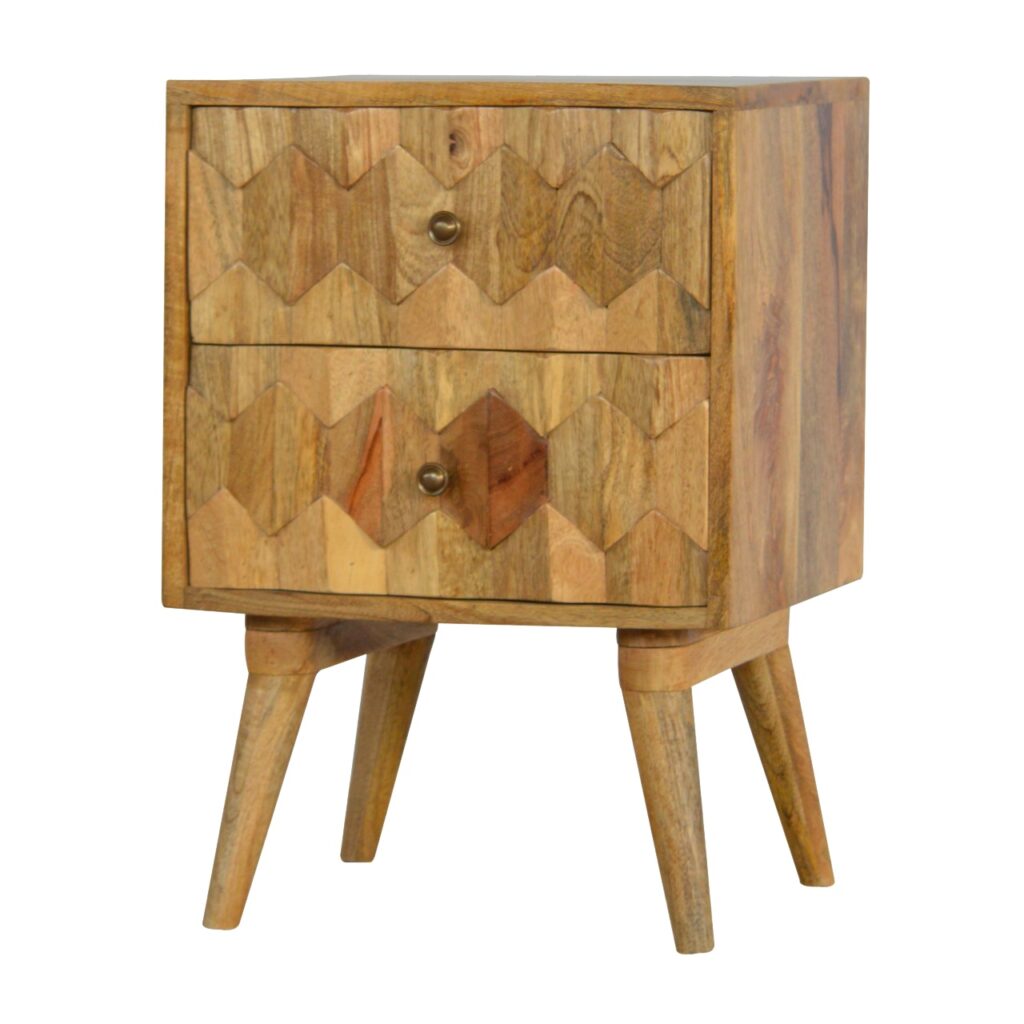 Pineapple Carve 2 Drawer Bedside - Image 3