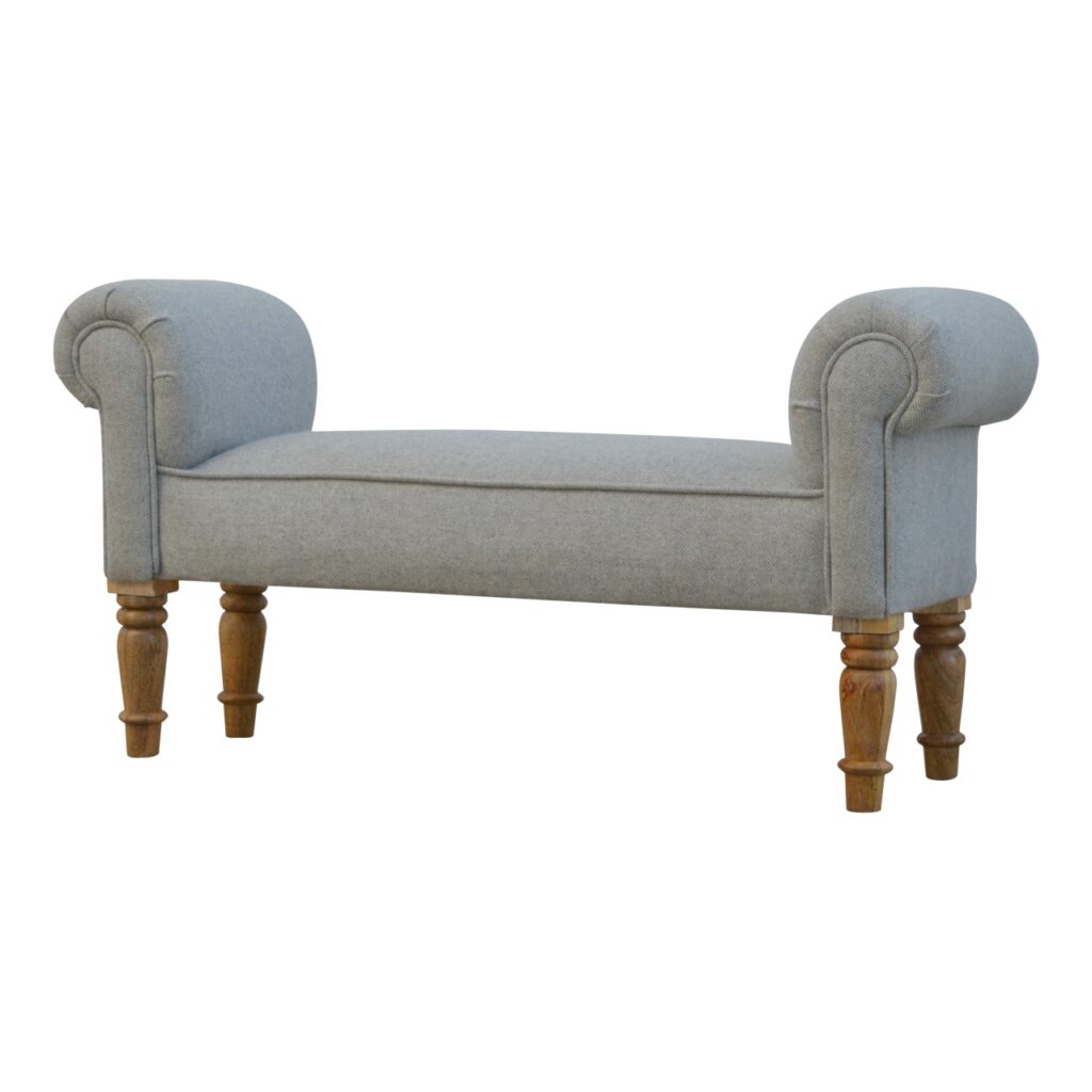 Grey Tweed Bench with Turned Feet - Image 2
