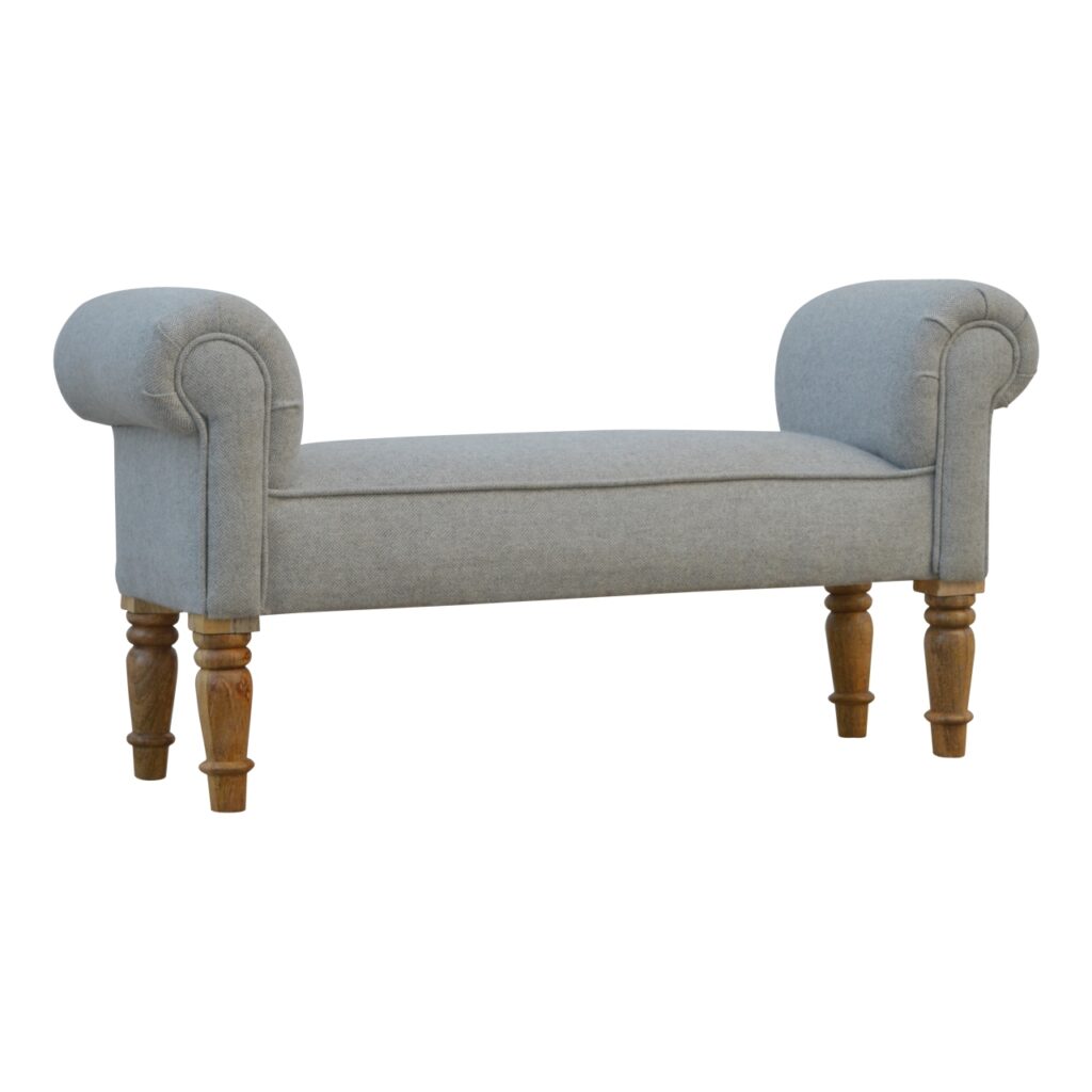 Grey Tweed Bench with Turned Feet - Image 3