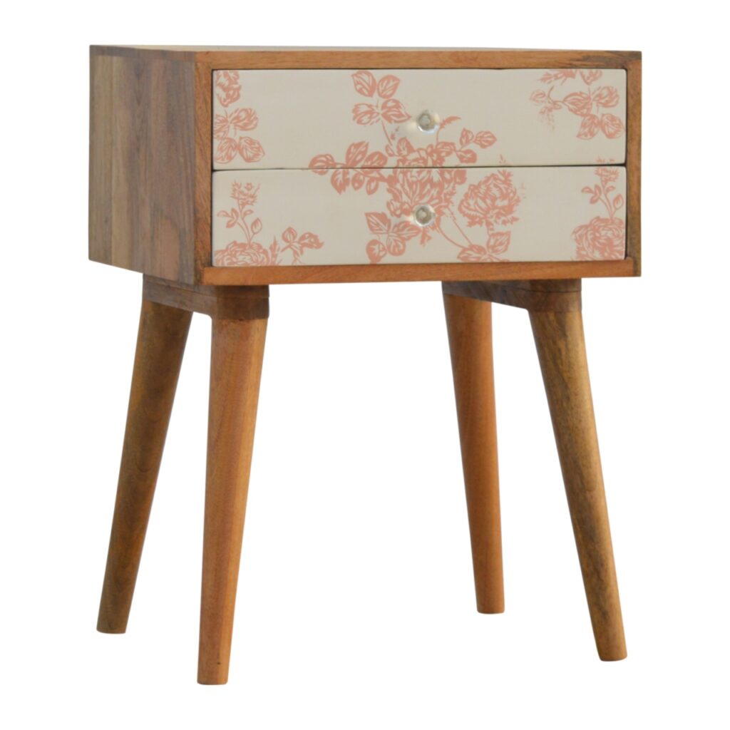 Pink Floral Screen Printed Bedside - Image 2