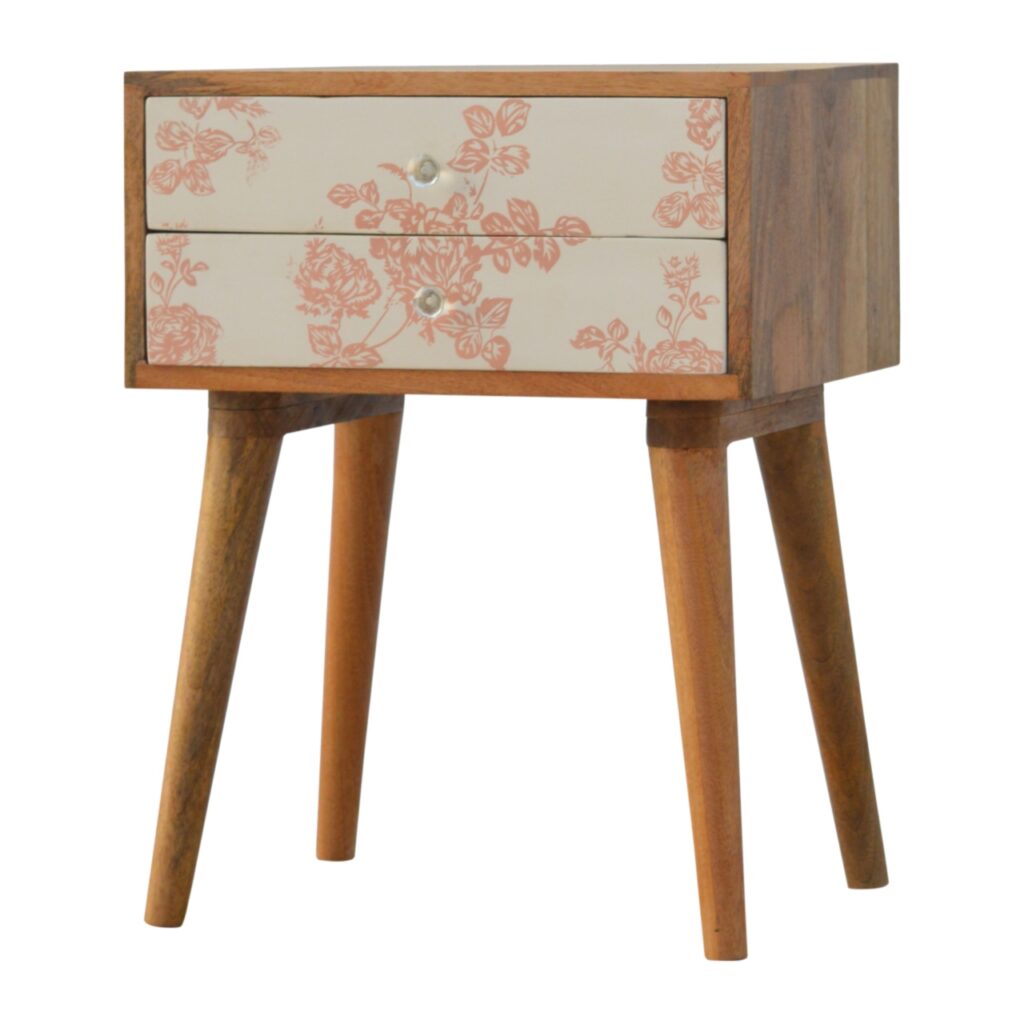 Pink Floral Screen Printed Bedside - Image 3