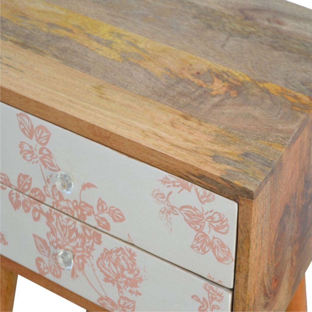 Pink Floral Screen Printed Bedside - Image 5