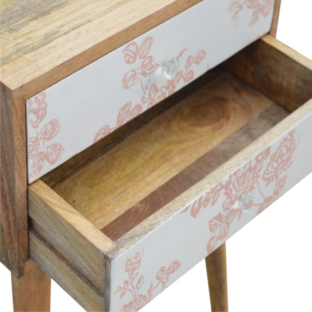 Pink Floral Screen Printed Bedside - Image 6