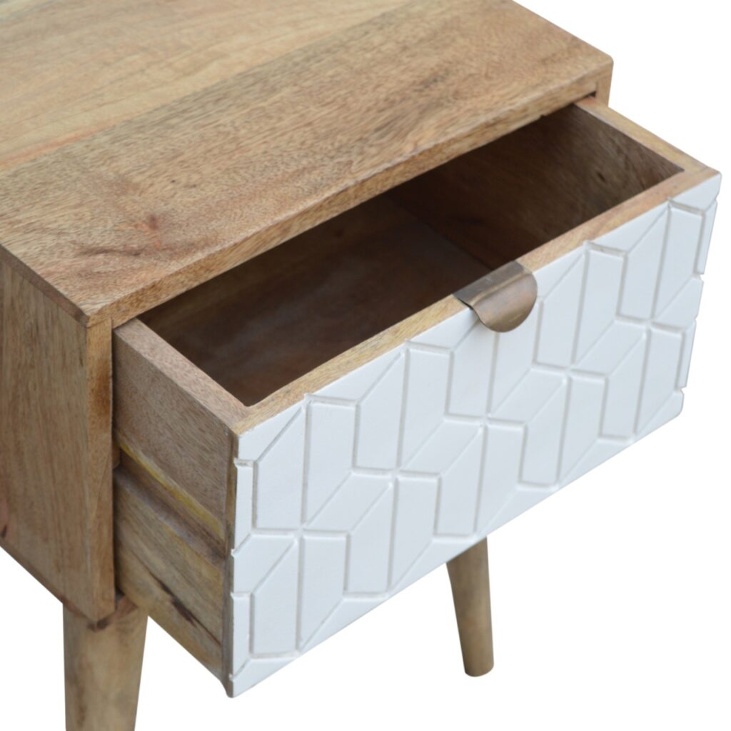 Sleek White Carved Bedside - Image 3