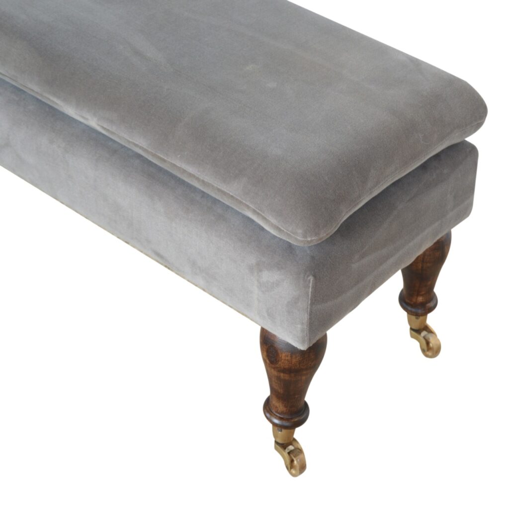 Grey Velvet Bench with Castor Feet - Image 6