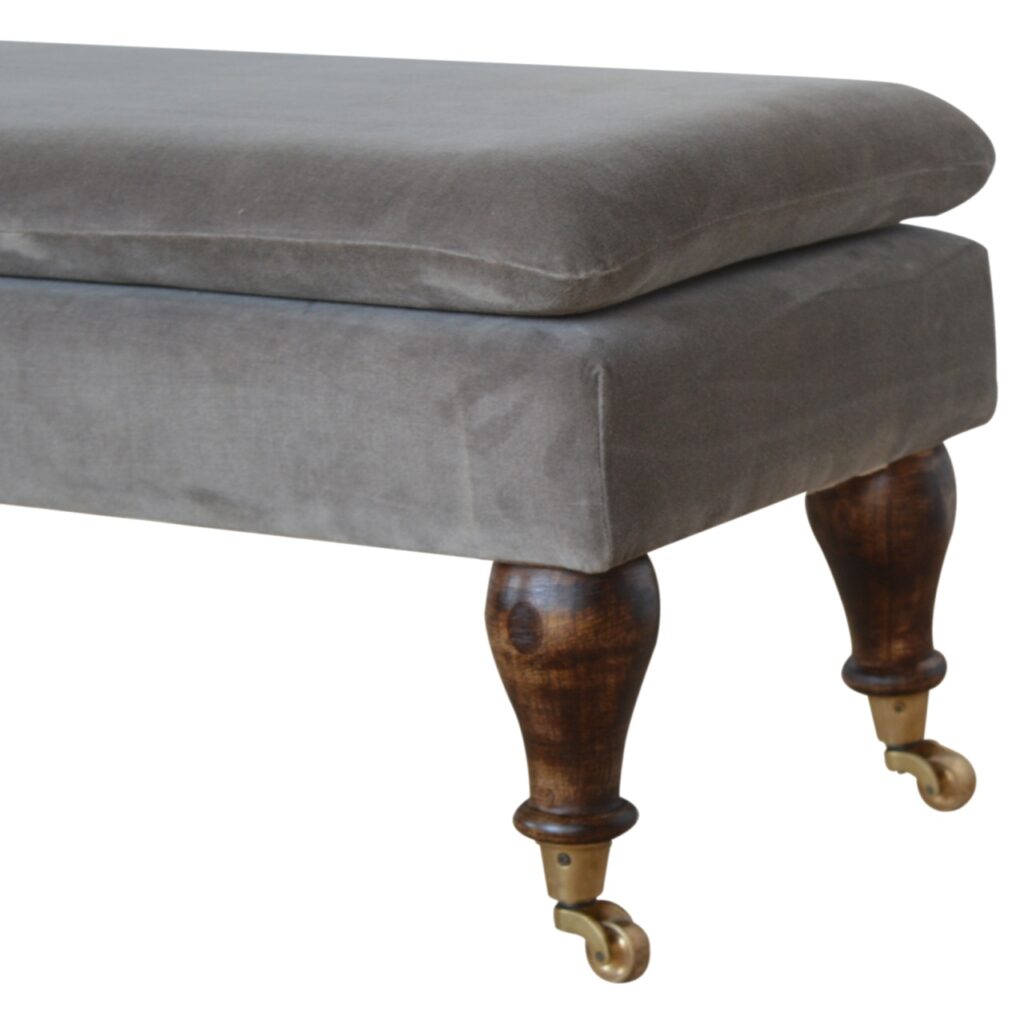 Grey Velvet Bench with Castor Feet - Image 8