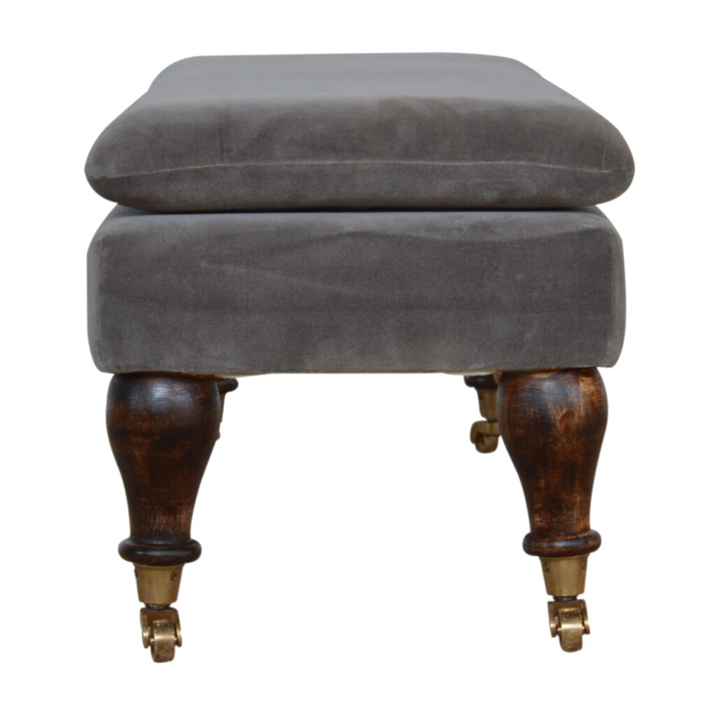 Grey Velvet Bench with Castor Feet - Image 9