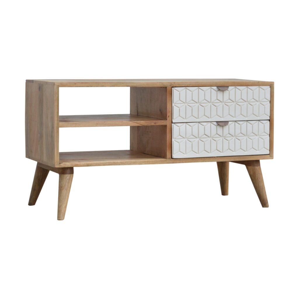 Sleek White Carved Media Unit - Image 3
