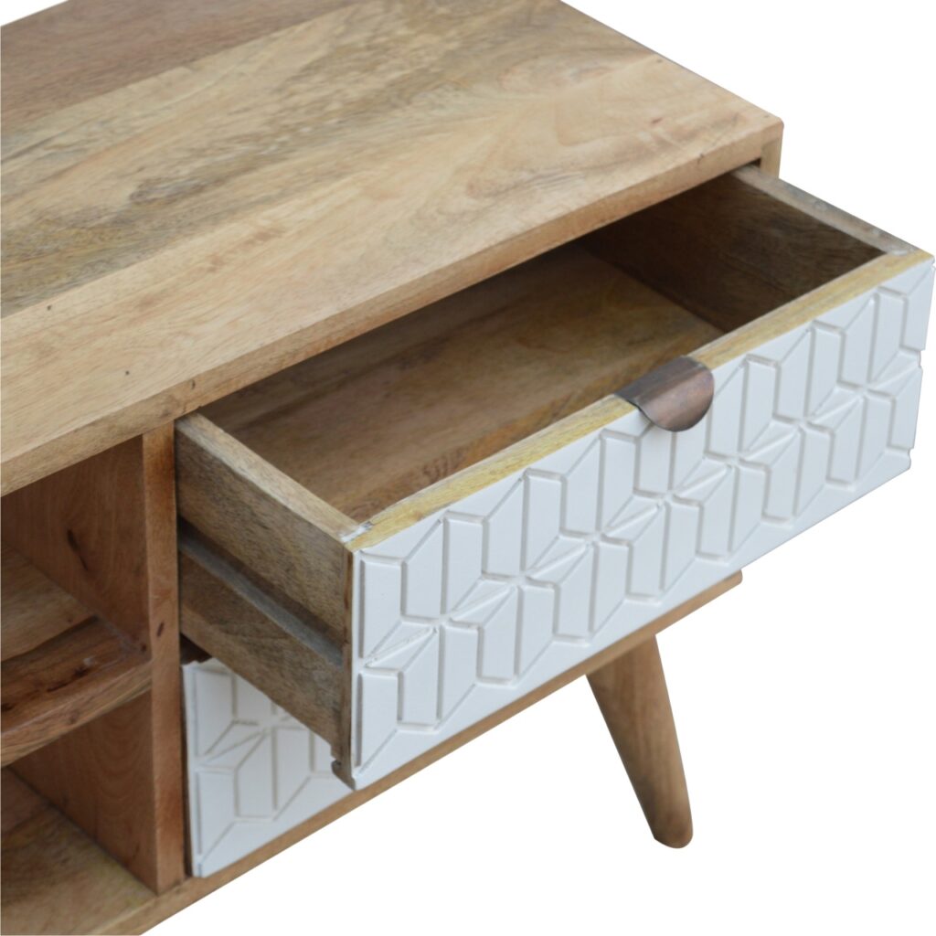 Sleek White Carved Media Unit - Image 4